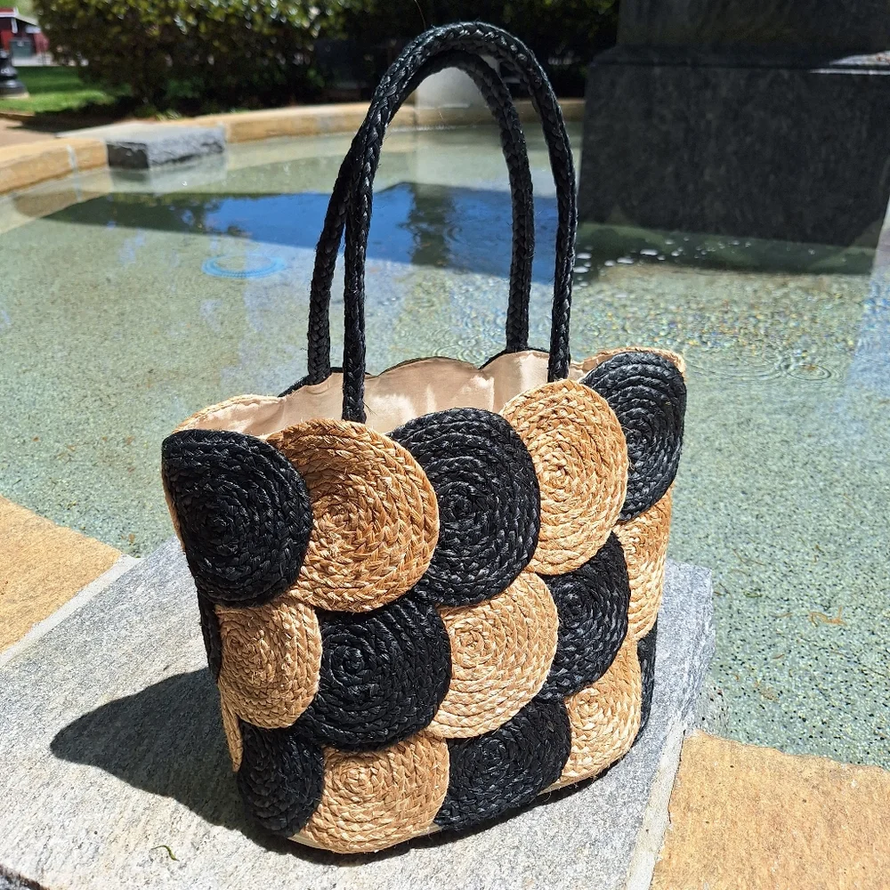 Woven Wicker Bag Purse Natural Jute Large Modern Tote Beach Uptown Shoulder Bags - Picture 10 of 16